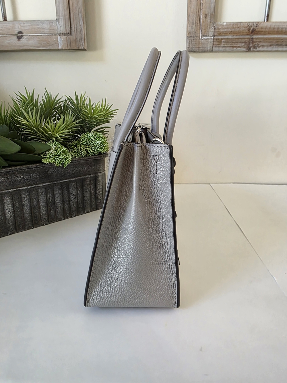 Michael Kors Mercer Floral Leather Crossbody Satchel Pearl Grey Limited Edition - Picture 6 of 13